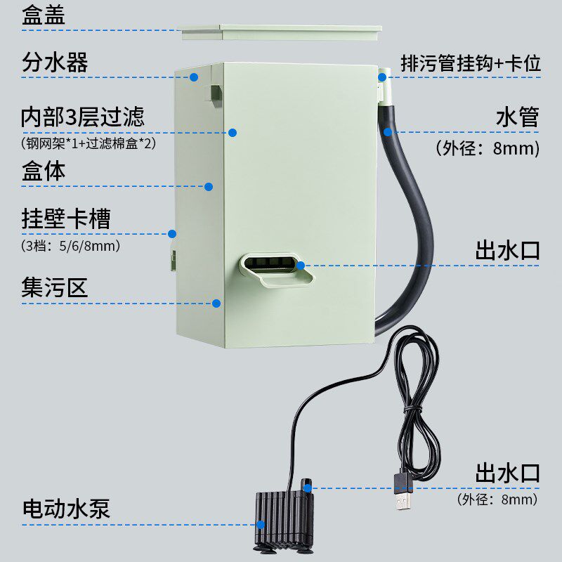 鱼缸过滤器挂壁式瀑布制氧一体机鱼便分离净水循环家用静音水泵