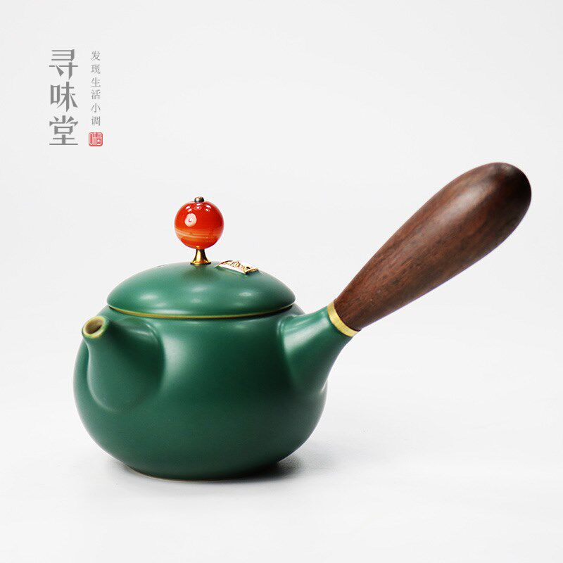 玛瑙玉瓷描金侧把壶唐月窑高档茶壶家用中式复古风陶瓷功夫茶具