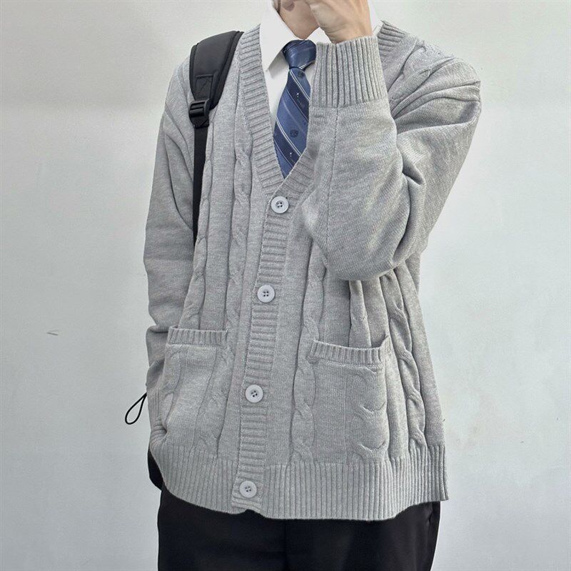 【刺篇】DK制服男开衫毛衣学院风长袖黑色蓝色针织衫外套上衣秋冬