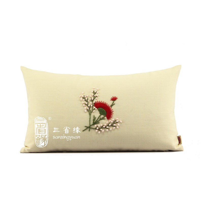 合欢花手工丝带绣抱枕套靠垫居家靠包沙发大靠背套午睡枕含芯包邮
