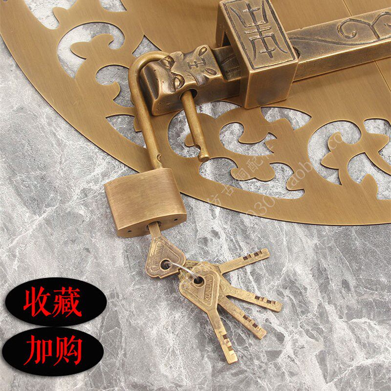 纯铜仿古门栓别墅大门把手镂空简约拉手四合院老式木门门环铜插销