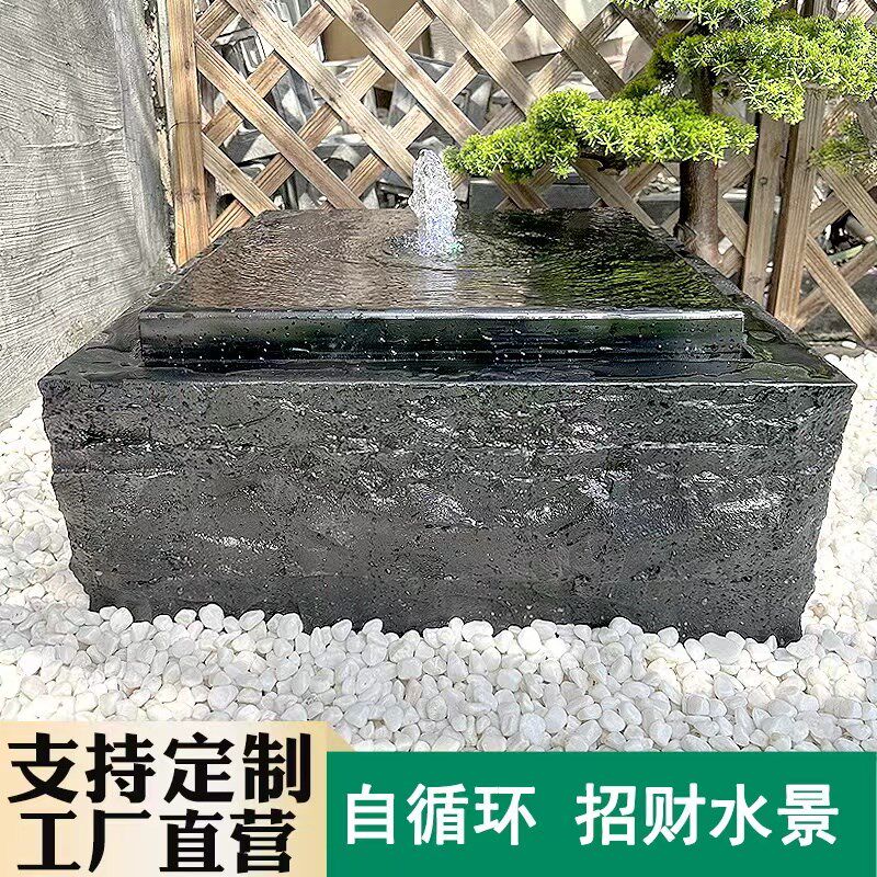 石雕天然大理石流水钵庭院花园景观流水日式石钵涌泉石雕喷泉摆件