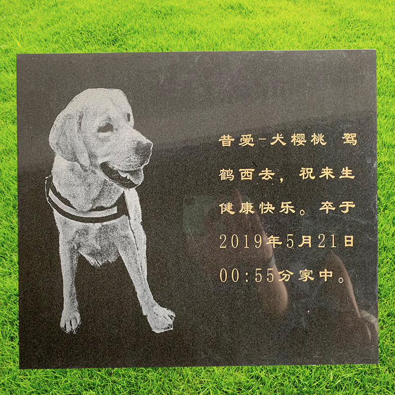 影雕宠物纪念碑大理石鹅卵石雕刻狗狗猫咪石碑小牌二维码刻字包邮