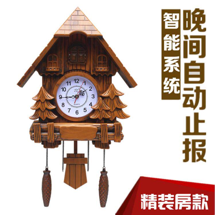 布谷鸟壁挂钟彩色田园客厅挂钟咕咕钟创意卡通儿童房小鸟报时钟表