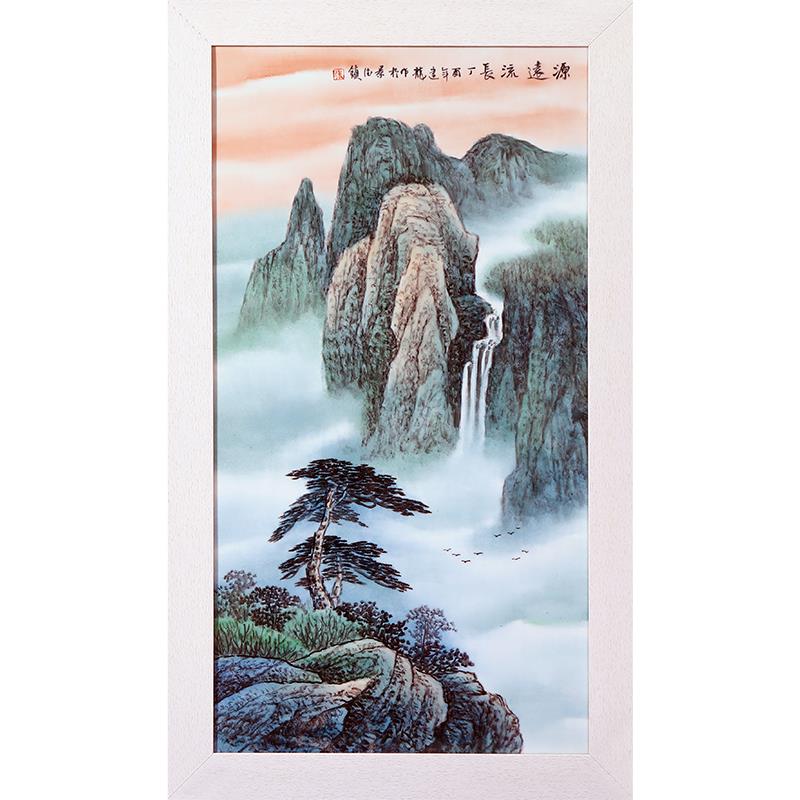 瓷板画新中式装饰画景德镇陶瓷客厅粉彩山水画挂画办公室装饰壁挂