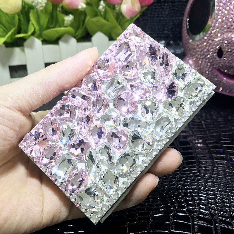 包邮 时尚玻璃水晶水钻创意不锈钢女士商务镶钻名片盒/夹 可订制