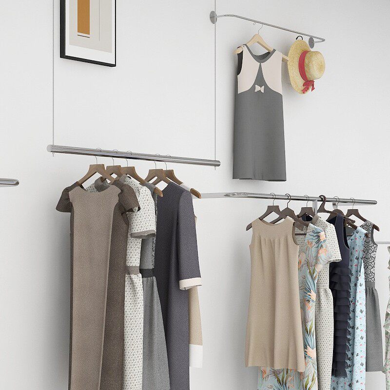 服装店展示架拉丝不锈钢悬挂吊架简约挂衣杆钢丝绳吊顶式衣架子