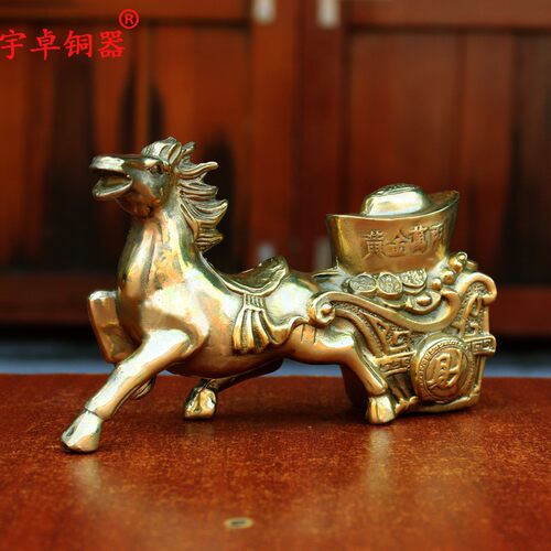 宇卓铜器 铜马拉车马拉元宝 纯铜马 黄铜马 工艺品摆件