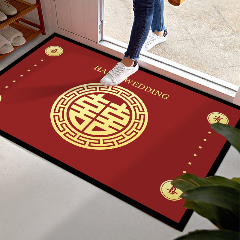 结婚地垫入户门口喜字脚垫婚房门垫进门地毯红色喜庆床边垫子定制