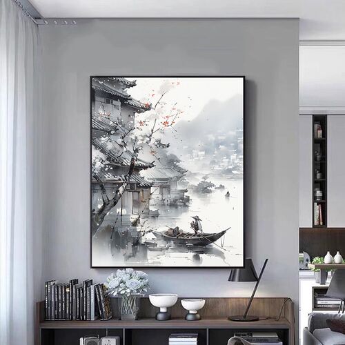 中式古典水墨画江南小镇diy数字油画 手工填色油彩画 风景装饰画