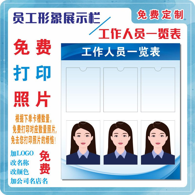员工信息展示栏 医护人员工作人员一览表 小区物业人员岗位公示牌