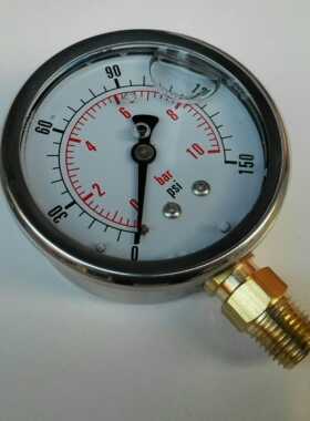 不锈钢外壳 铜接头 注油防震型净水器压力表 63mm 10bar 150psi