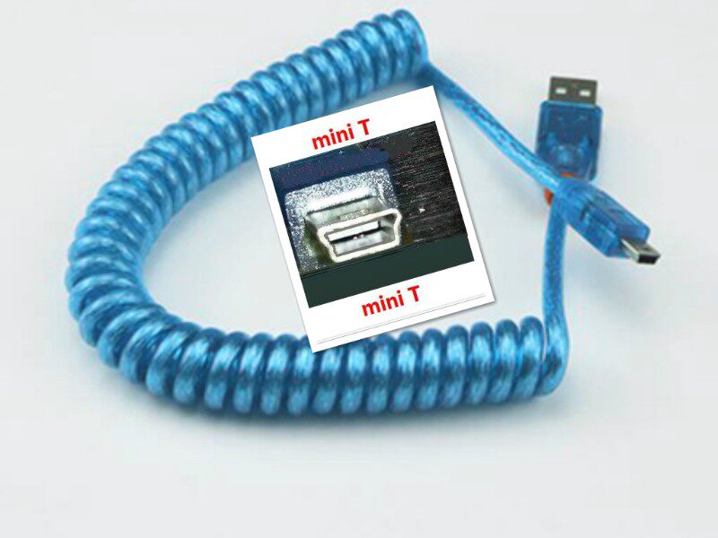 包邮type-c蓝色T口 USB2.0 A公对Mini-B USB螺旋数据线 机械键盘