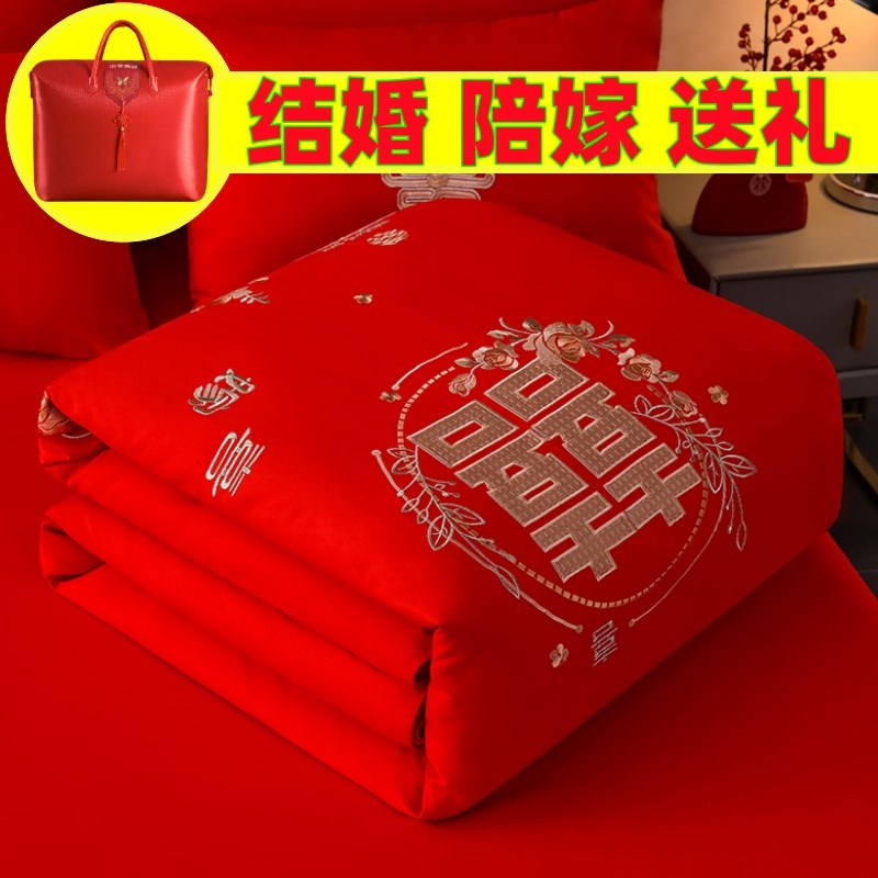 高端手工被子结婚女方陪嫁喜被送礼新婚棉被中式红色婚庆被芯