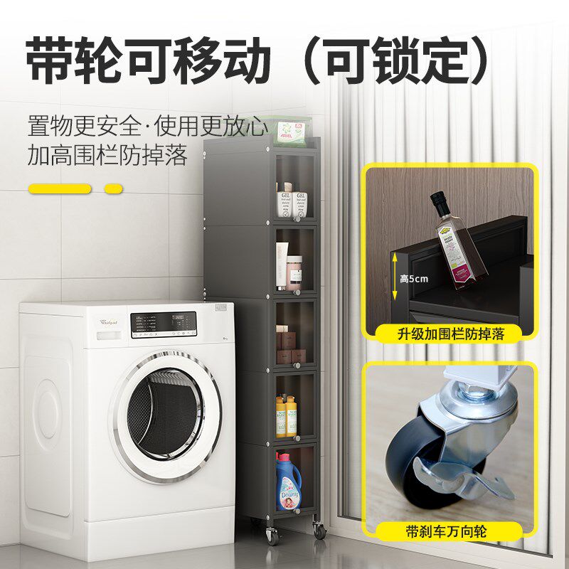 阳台洗衣机侧面置物架小夹缝侧边储物柜落地多层超窄带柜门收纳柜