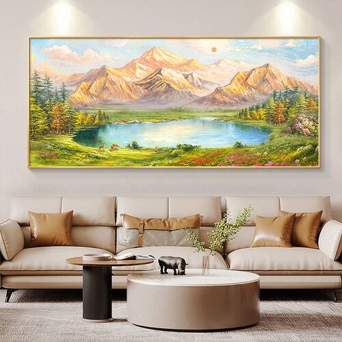聚宝盆客厅沙发背景墙装饰画2025新款山水手绘油画挂画高级感壁画