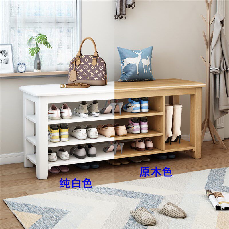 实木家用玄关入户进门口坐着换鞋凳橙鞋架一体穿鞋柜登子带挨可坐