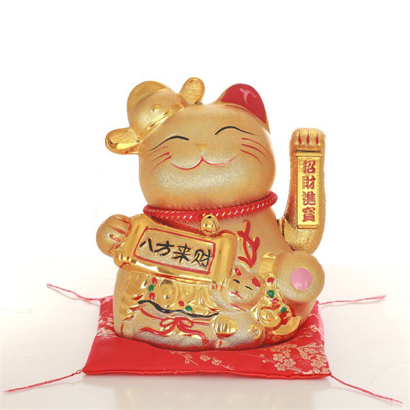 金色招财猫电动摇手家居摆件陶瓷特大号发财猫开业礼品10寸-18寸