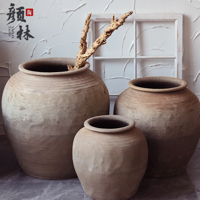 土坛子圆形大罐子侘寂风土陶大罐陶罐花盆软装陶器大号落地土罐子