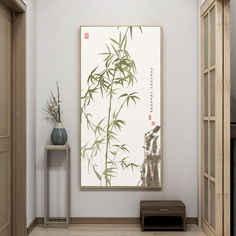 走廊挂画竹报平安新中式竹子玄关装饰画竖版壁画过道富贵招财网红