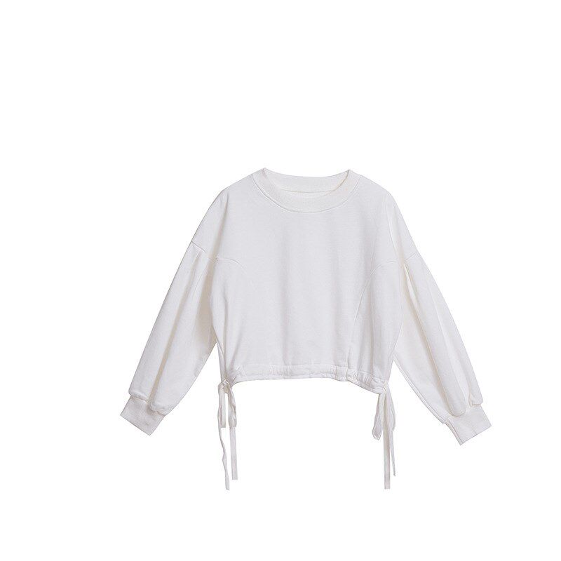 白色卫衣女童春秋装2024新款初中女学生宽松百搭简约短款圆领上衣