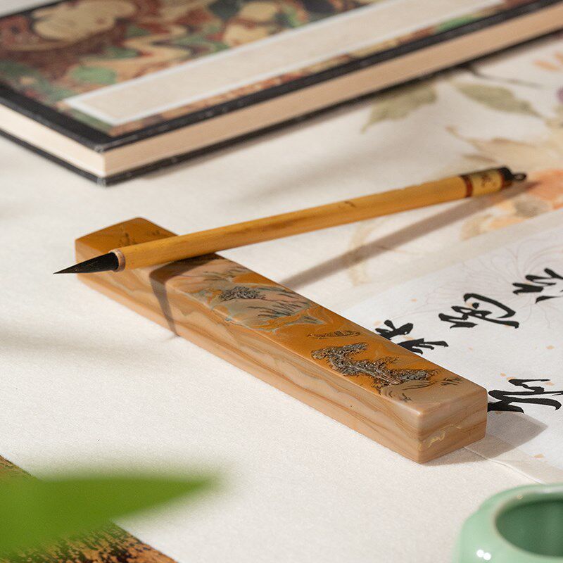 张小凤苴却砚镇纸老坑山水镇尺天然原石雕刻创意书法高档文房四宝