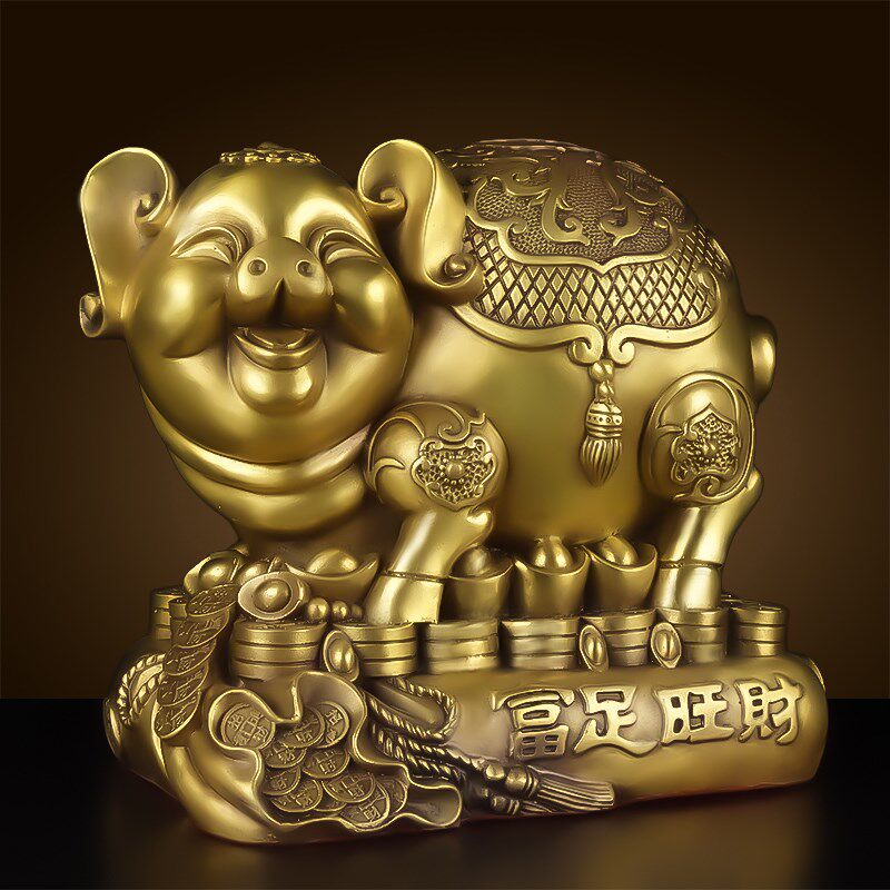 金猪存钱罐摆件纯黄铜存钱罐金猪超大号防摔储蓄罐家居饰品铜猪