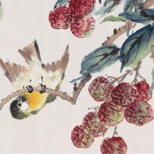 张渊-荔枝小鸟 国画 名家字画 装饰画 画心宣纸高清微喷画芯