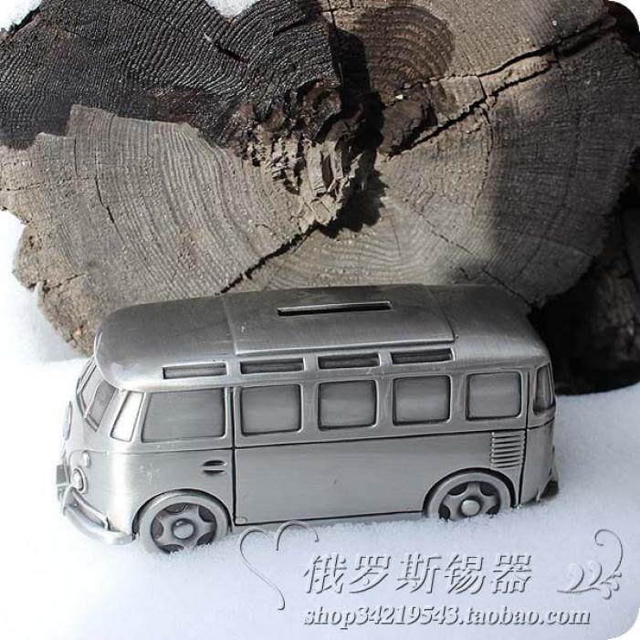 俄罗斯锡制储蓄罐面包车锡器复古创意金属存钱罐公交客车公共汽车