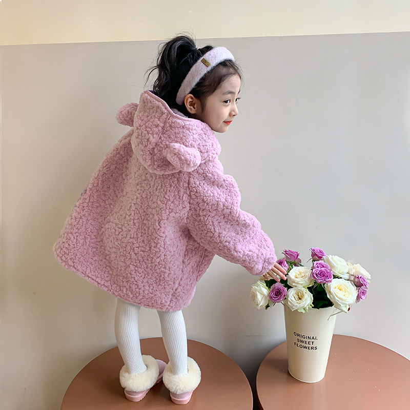 女童秋冬款外套儿童装冬季夹棉加厚2023新款女孩羊羔绒冬装毛毛衣
