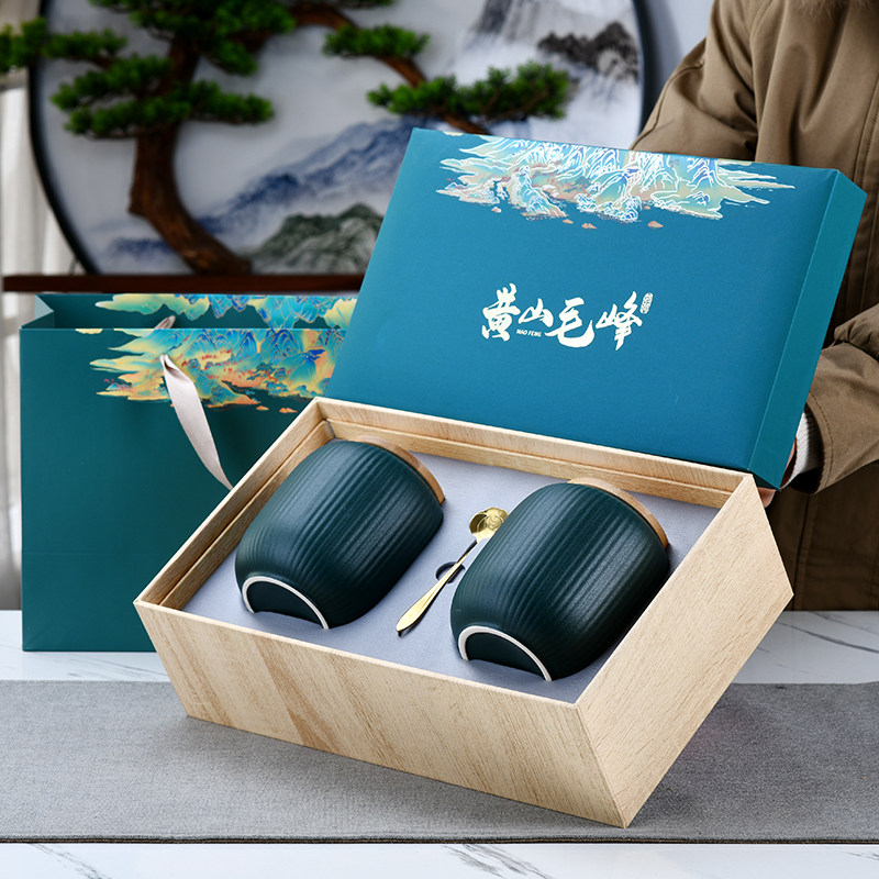 均能手造高档陶瓷密封罐黄山毛峰礼盒包装空盒子绿茶龙井茶碧螺春