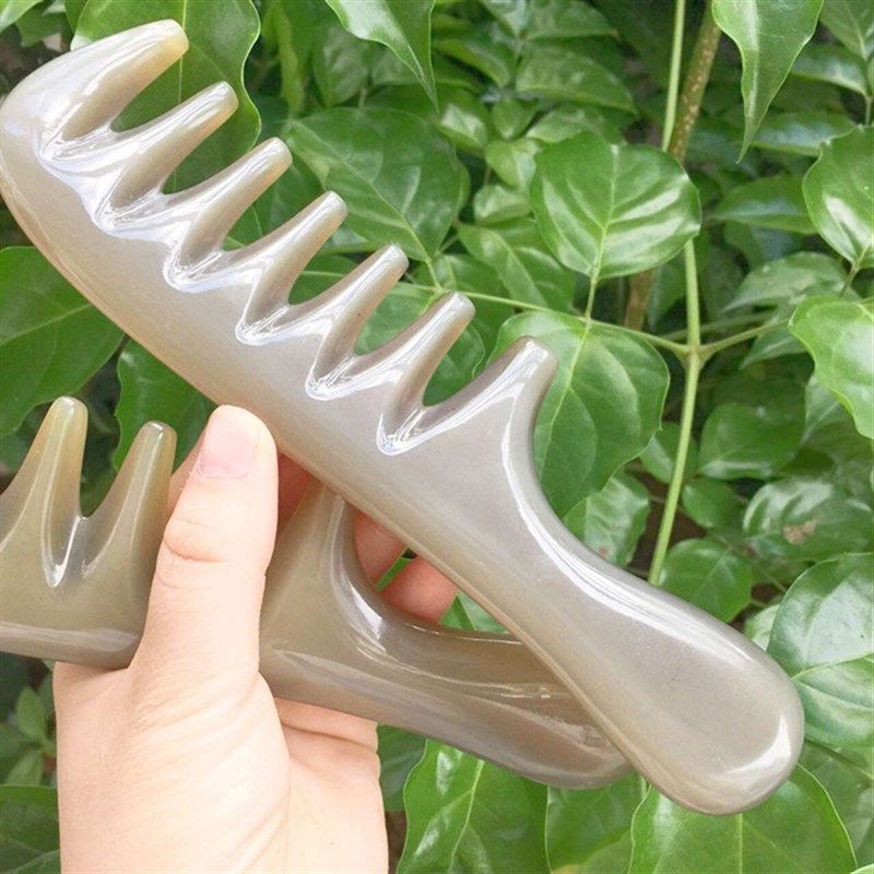 越南白水牛角七齿按摩梳子,厚实圆润宽齿卷发专用梳子