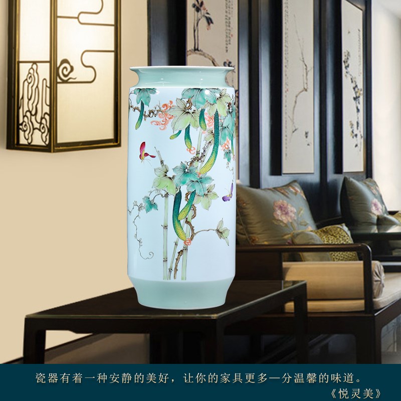 大师手绘陶瓷花瓶景德镇粉彩工艺瓷器装饰品中式客厅酒柜玄关摆件