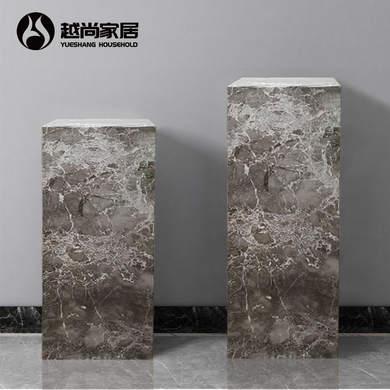 人造水墨纹大理石雕塑摆件底座展台售楼处酒店艺术品装饰台基座