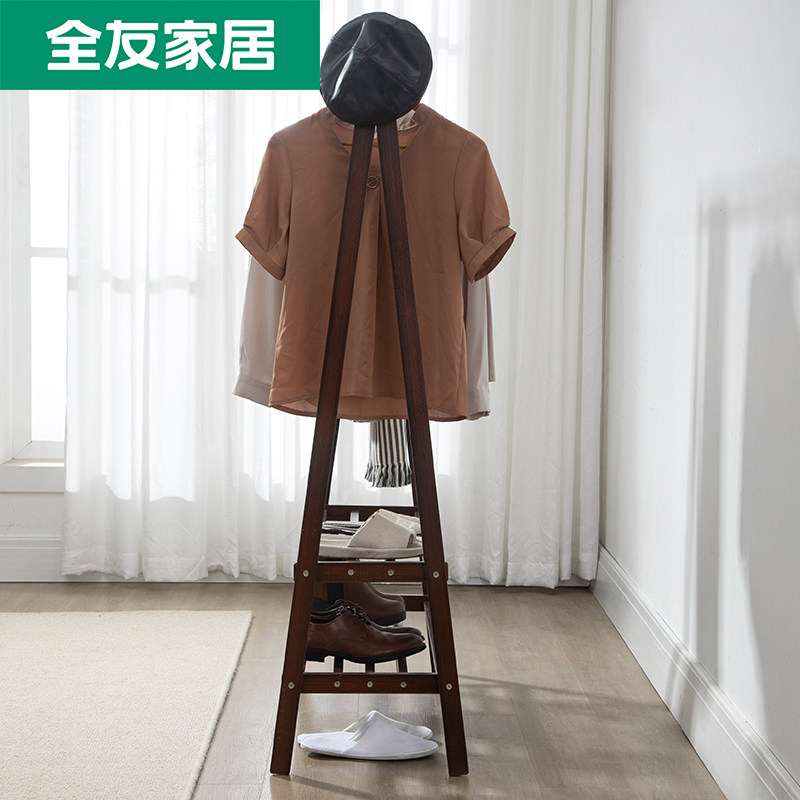 黑胡桃色挂衣架落地衣帽架全实木新中式衣架北欧衣服架子