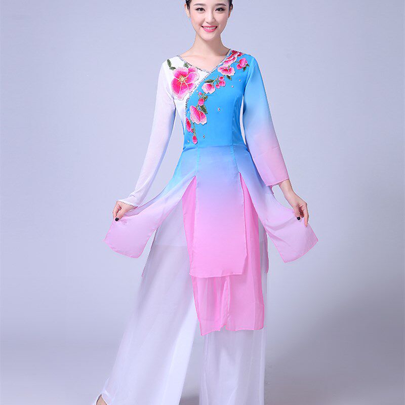 新款古典舞蹈服装女江南伞舞扇子舞演出服秀色民族表演服团扇飘逸