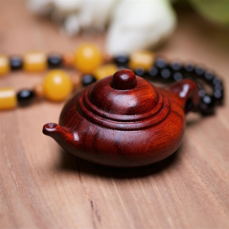 紫檀木雕茶老壶挂件手把玩件实木实心刻料把把壶茶宠汽雕车小摆件