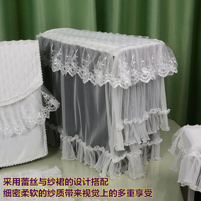 博文布艺白色欧式台式液晶电脑罩防尘盖巾显示器蕾丝套雪绒花