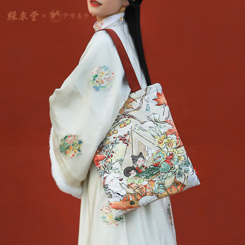 彩衣堂x夕米木子 国风可爱龙年新年单肩包手提袋大容量布袋手拎女