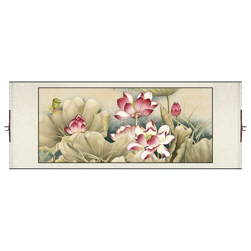 荷花新中式卷轴挂画花开富贵客厅装饰画卧室床头画餐厅背景墙壁画