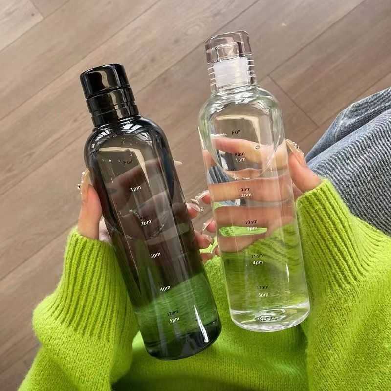 同款高颜值时间刻度杯男女车载透明塑料杯防漏简约网红水杯