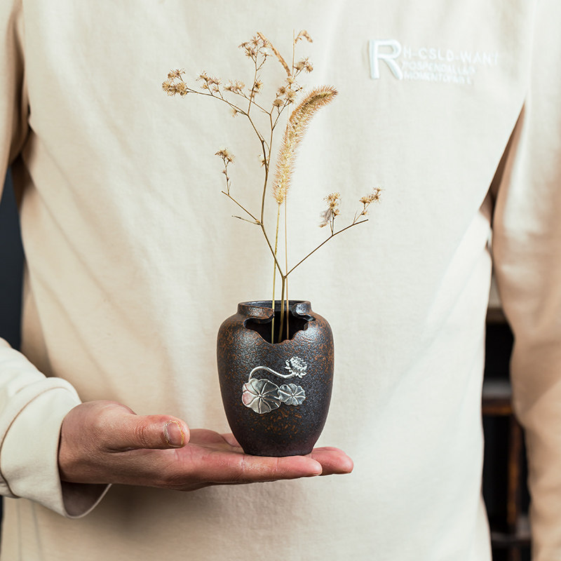 新中式花瓶陶瓷摆件客厅插花茶桌博古架茶室日式小花器禅意装饰品