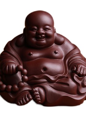 宜兴紫砂茶宠大肚弥勒佛摆件陈洪军全手工笑佛罗汉雕塑茶玩可养