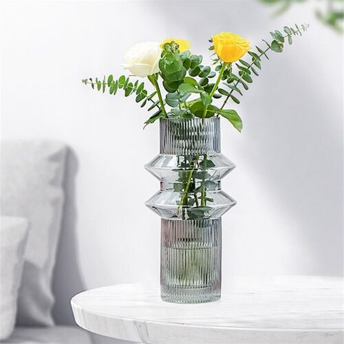 新中式琥珀色飞碟型插花花器客厅茶几玄关摆件品家居透明玻璃花瓶