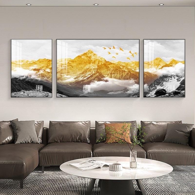 轻奢大气客厅装饰画沙发背景墙三联挂画卧室日照金山墙上组合壁画