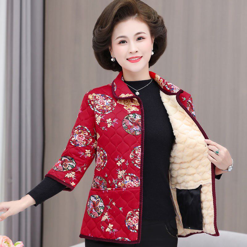 中老年七分袖棉衣大码老人马甲女加绒加厚冬季妈妈装短袖护肩外套