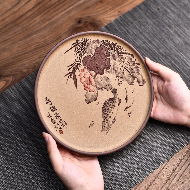 全纯手工紫砂茶盘干泡台茶具配件壶承储水茶台桌陶瓷小型家用托盘