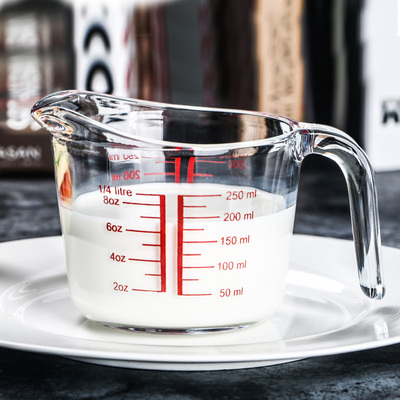 钢化玻璃量杯宝宝热牛奶杯微波炉水杯带刻度杯1000毫升烘培计量器