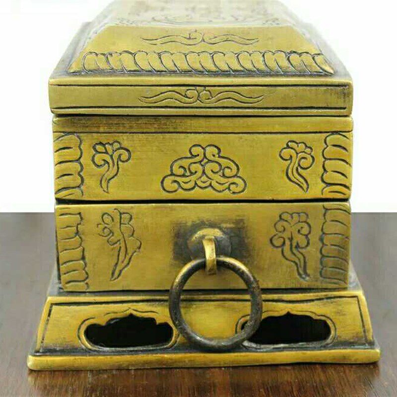 唐代煎茶唐代煮茶纯铜茶叶盒 黄铜茶叶罐 长方形仿法门寺出土茶具