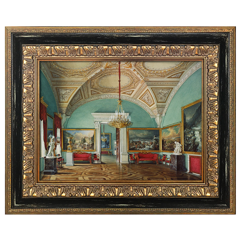法式欧式俄罗斯冬宫建筑水彩装饰画复古花纹黑金画框壁画沙发挂画